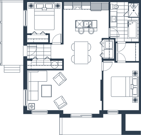 Floor plan for 2 beds, 1 bath, 1215 sqft